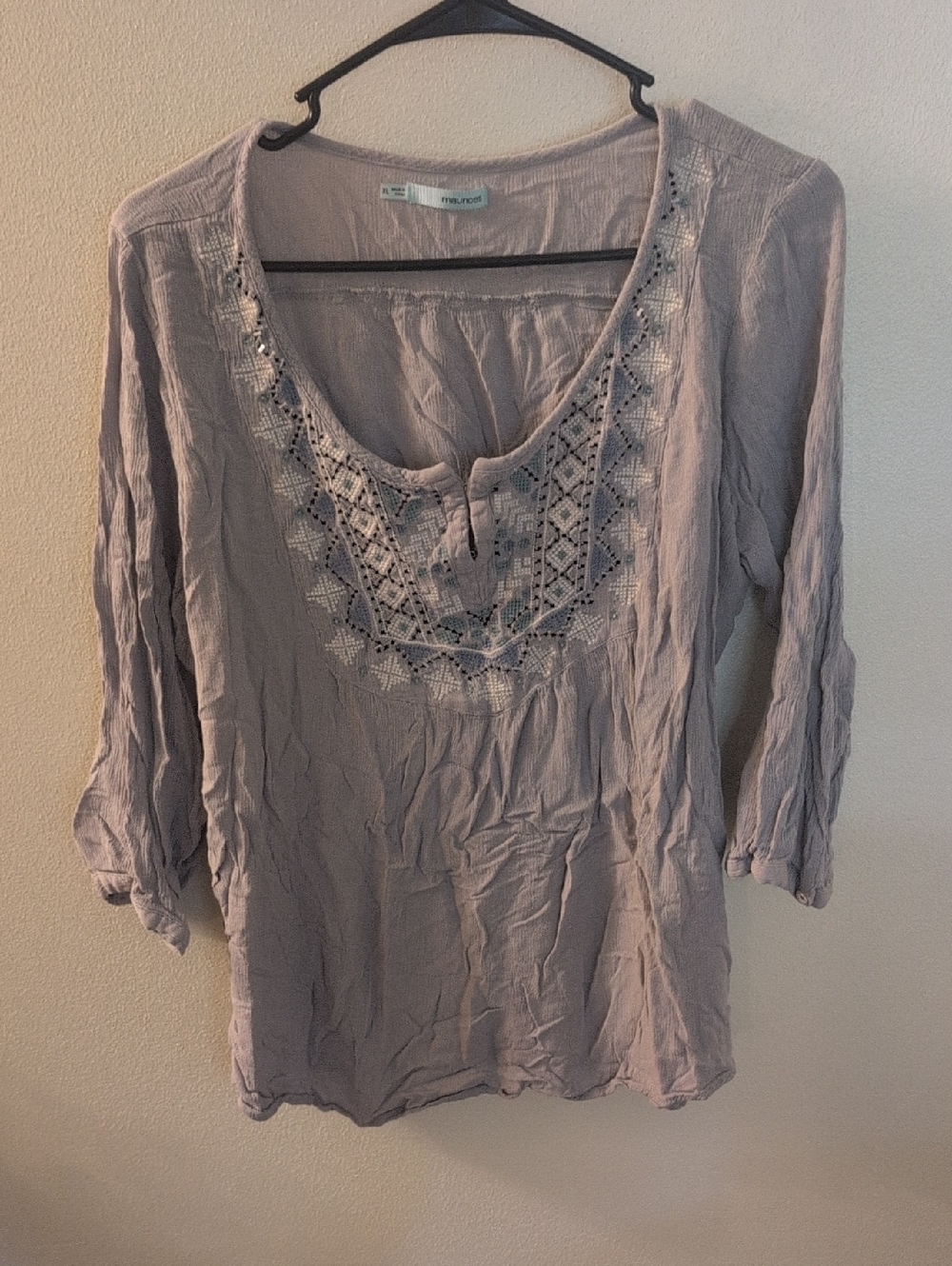 Light Gray Embroidered Peasant Top - Women